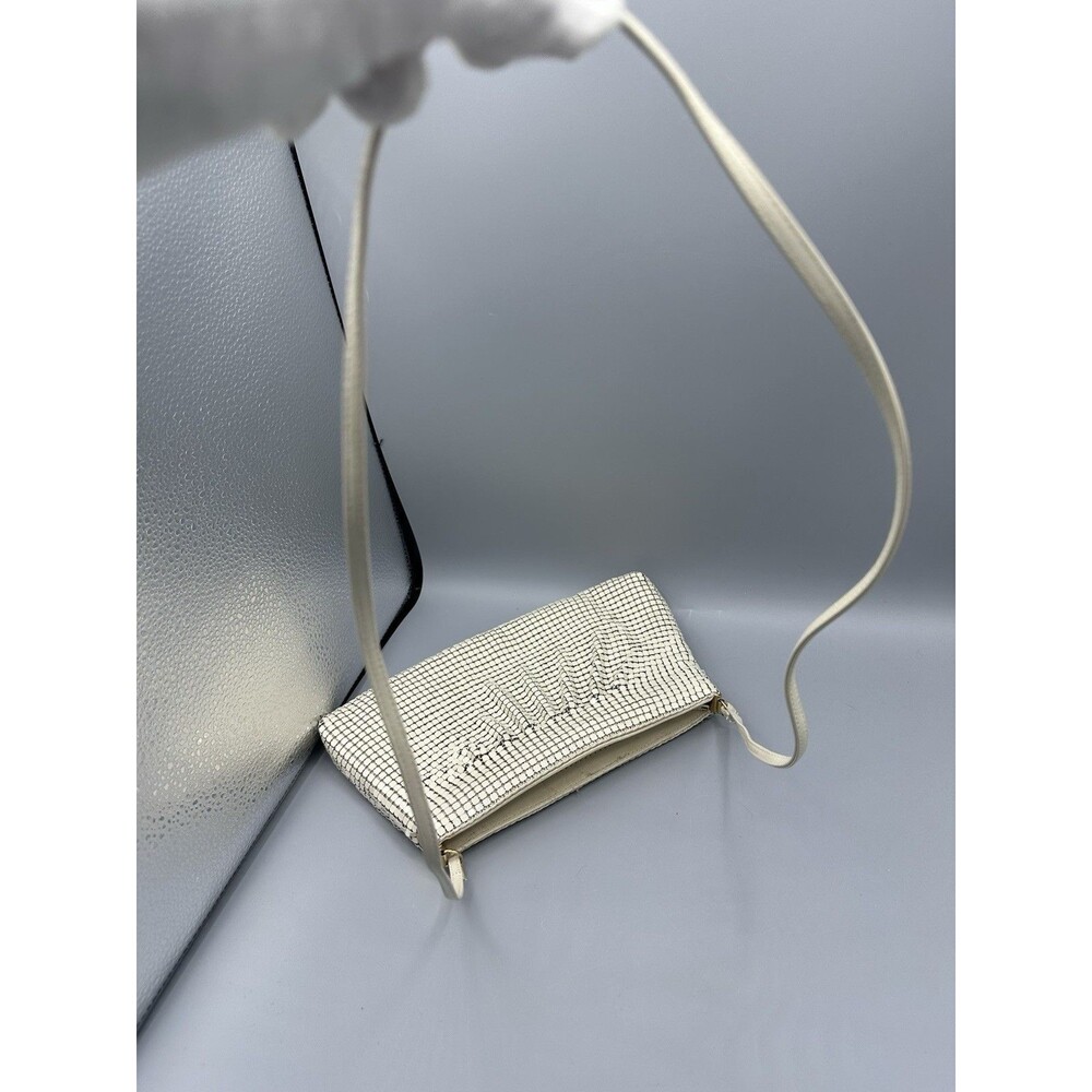 Vintage Aluminum Metal Mesh Cream/White‎ Classic Shoulder  Bag Satin Lining - Picture 12 of 13